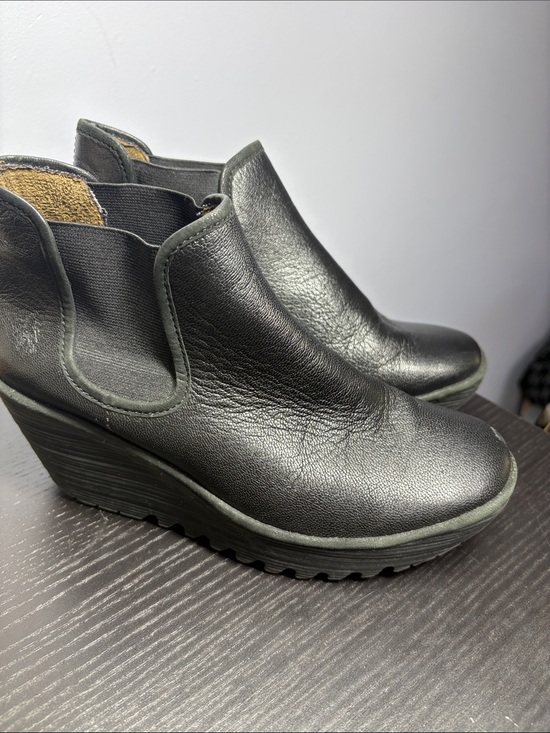 Fly London Shoes - Fly London Black Leather Wedge Ankle Boots
